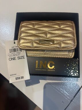 INC International Concepts Metallic Gold Quilted Small Wallet with chain